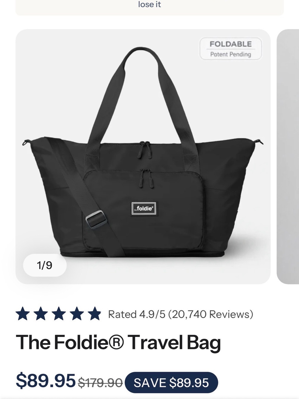 BRAND NEW Foldie Travel Bag - Black